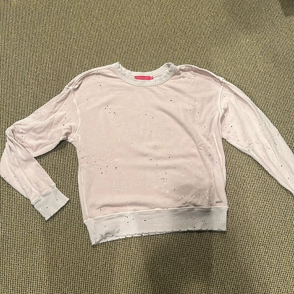 N:philanthropy Pinky peach sweatshirts with white tie and blackk splatter.